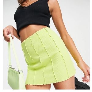 Bershka NWT exposed seam body-con mini skirt stretch fabric lime green M